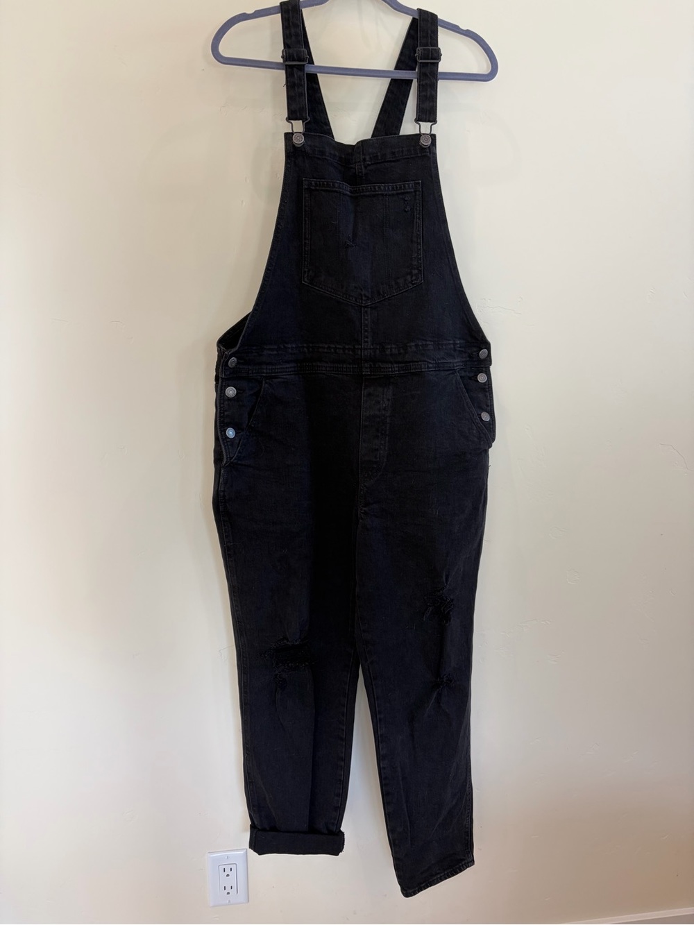 Old Navy Distressed Black Denim Overalls